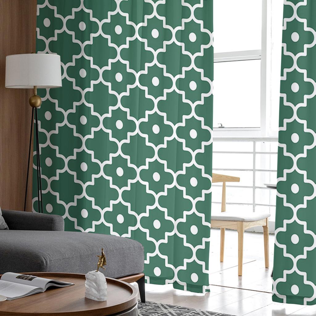 Cortinas transparentes de estilo marroquí para dormitorio juvenil, cortinas verdes para estudio, cocina, sala de estar, decoración navideña, cortinas de tul