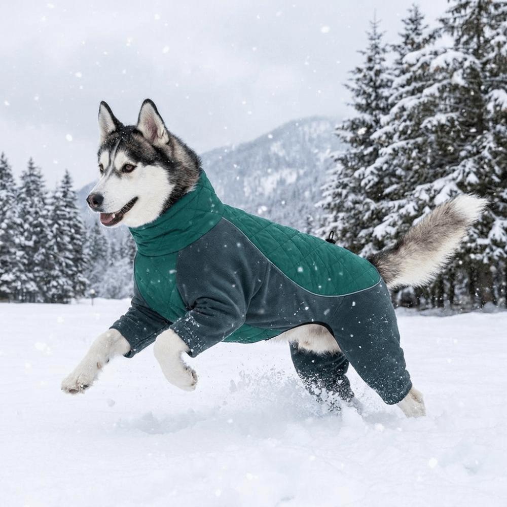 Windproof Dog Four-Leg Sweatshirt High Collar Dog Warm Pajamas Fleece Dog Jumpsuit  Winter