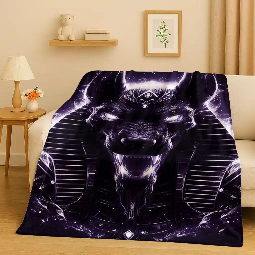 HD Dead God Anubis Pharaoh Ancient Egypt Mythology Cartoon Flannel Blanket,Ultra Soft Plush Throw for Home Bedroom Bed Sofa