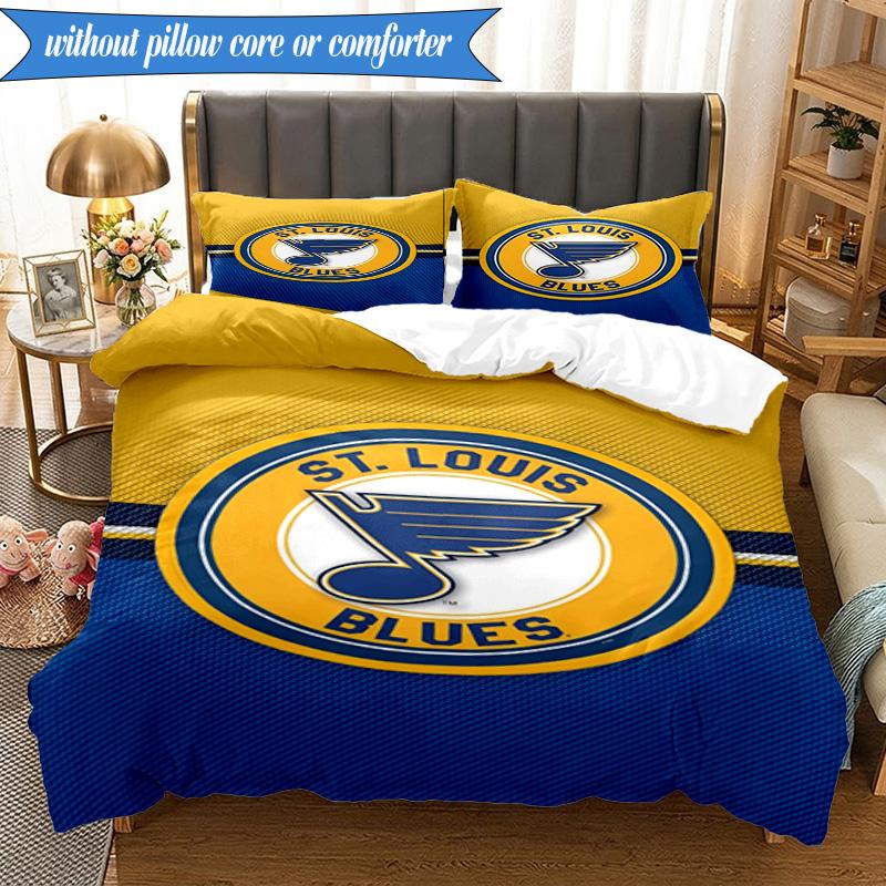 3PCS Louis Blues Hockey Team Bedding Set,Including 1pc Duvet Cover And 2pcs Pillowcases Perfect for Bedroom, Dormitory, Fan Christmas Gift