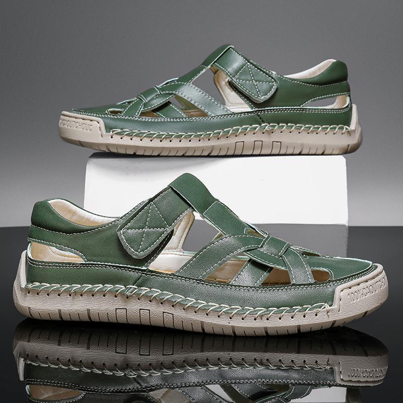 Fashion Leisure Walk Summer Sandals Handmade Leather Mens Casual Flats Outdoor Man Beach Shoes All-match Roman Shoes Wading Aqua Shoes