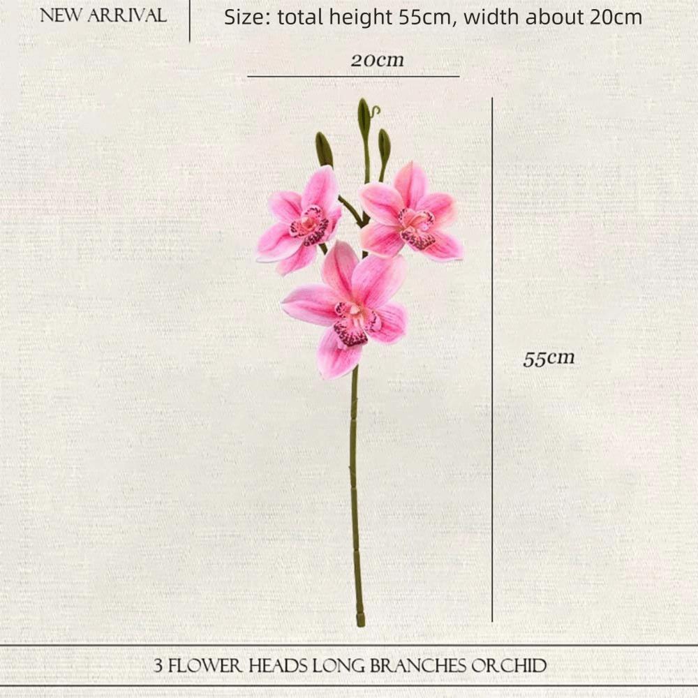 3 Heads Design Faux Flower 55cm Length Artificial Flower Stem Simulated Orchid  Wedding Decoration