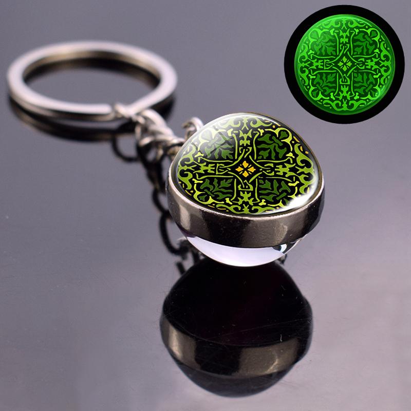 Glowing Clover Keychain Four Leaf Clover Luminous Glass Ball Key Chain Keyring Lucky Jewelry St Patricks Day Gifts Irish Pendant