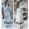 LAVASEON Cute Long Skirt with Lace and Floral and Embroidered Tiered Check Mori Girl High Winter Ruffles, Women's Mass-Produced School-Style Skirt,