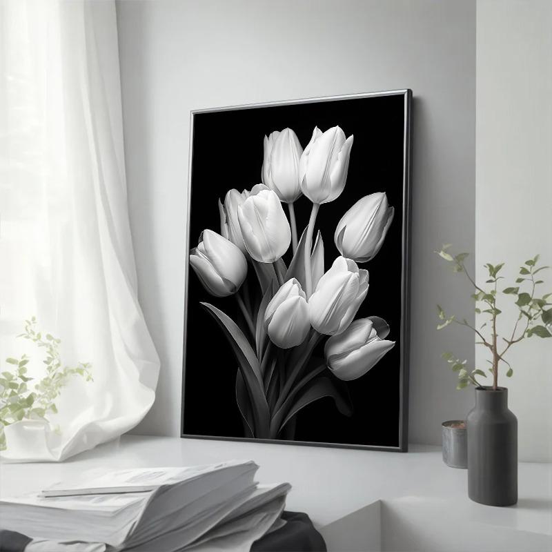 Modern Black and White Flower Posters Abstract Canvas Painting Print Pictures Wall Art Poster Home Living Room Decor Frameless