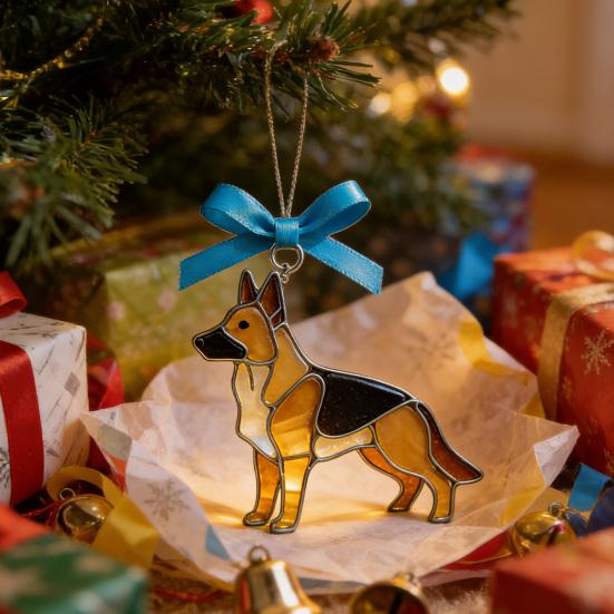 Colorful Dog Acrylic Suncatcher Stained Glass Corgi/Bulldog/Chihuahua Ornament Window Christmas Tree Hanging Decor with Bow Holiday Gift for Dogs