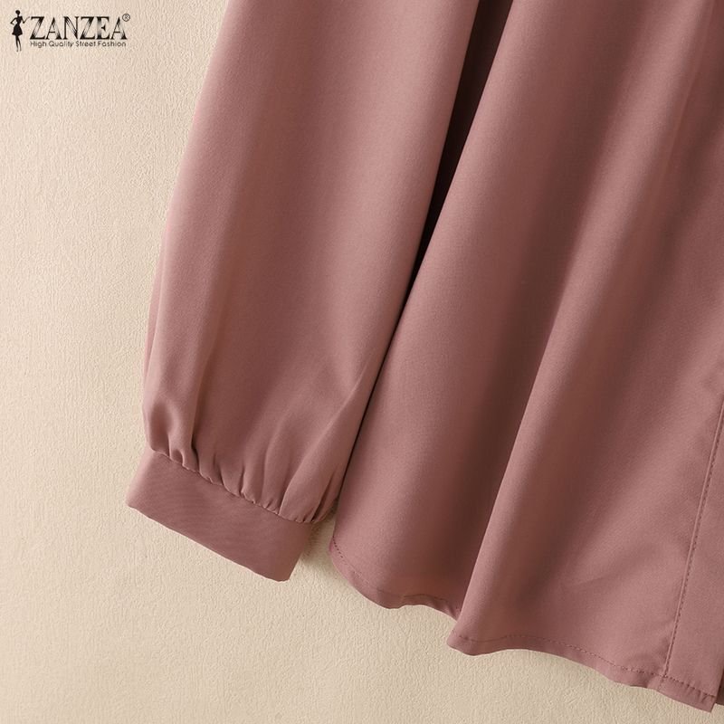 ZANZEA Women Casual Turn Down Collar Loose Embroidery Print Long Sleeve Blouse