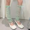 Hollowout Fishnet Lace Leg Warmers Arm Sleeves for Women Aesthetic Sheer Mesh Leg Covers with Ruffle Trim and Bowknot