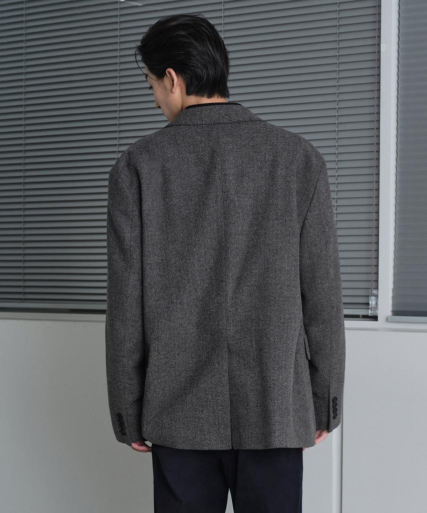 Musinsa Standard Wool Blend Herringbone Relaxed Blazer [Dark Grey]