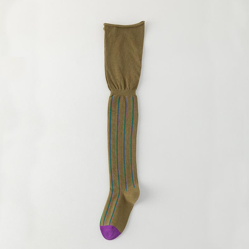 

Осенне-зимние женские носки с вертикальными полосками, свободные чулки длиной до колена из хлопка зелёный