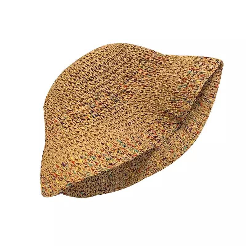 Women Summer Beach Straw Hat Visor Bucket Hat Hand Weaving Panama Girl Fishing Rainbow Sun Hats for Women