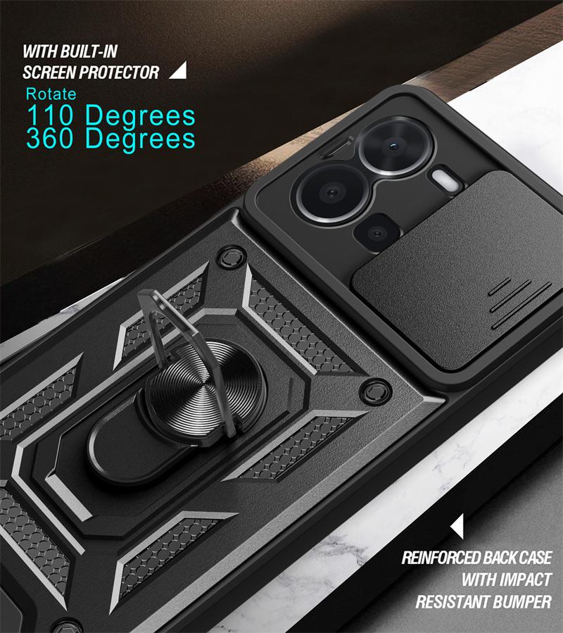 Funda for Vivo Y35 4G Case Slide Camera Lens Protection Cover for Vivo Y 35 VivoY35 35Y Armor Shockproof Stand Phone Case Capa