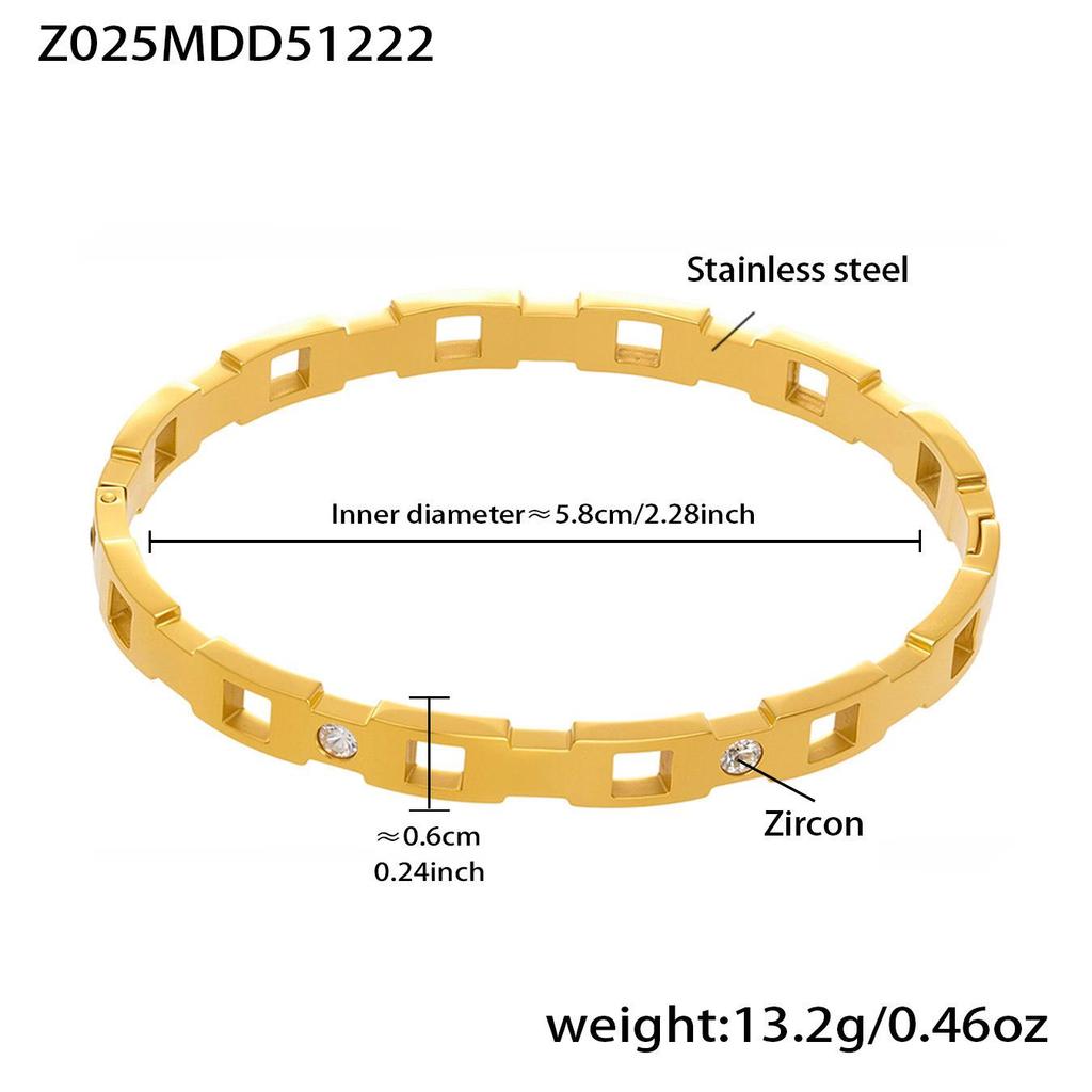 18K Gold-Plated Geometric Zirconia Stainless Steel Bracelet - Versatile, Elegant, Light Luxury Design