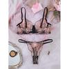 European and American Sexy lingerie sets Sexy contrasting color perspective hollow underwear Flower embroidery sex set