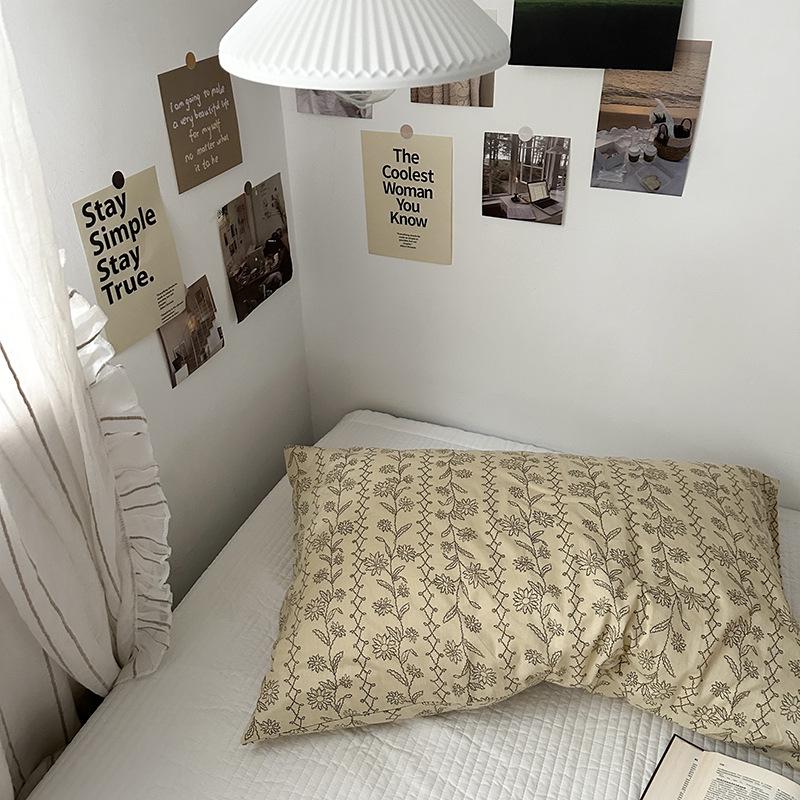 Solid Color Striped Pure Cotton Pillowcase (Single Piece)