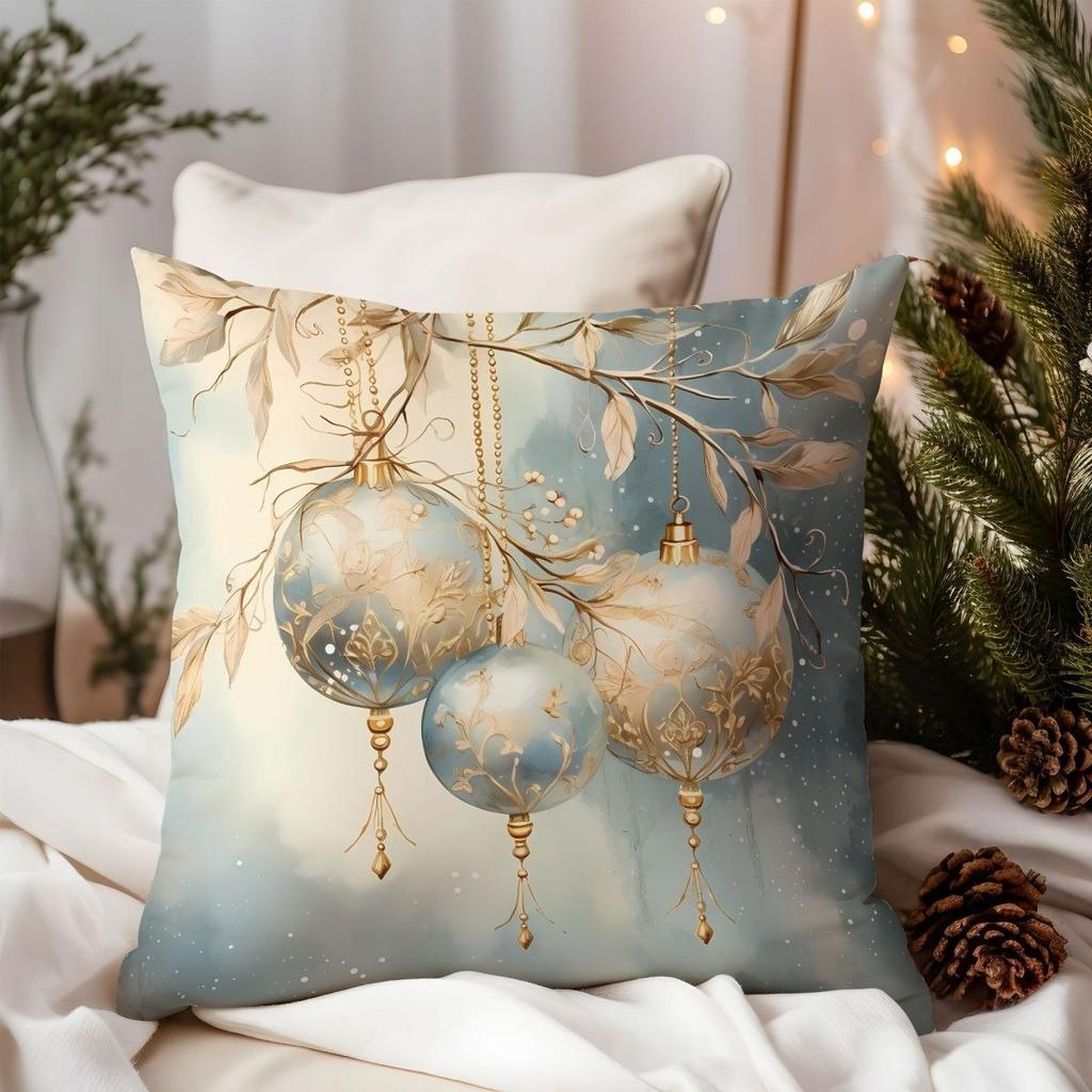 Eleganter, weihnachtlicher Kissenbezug mit Hirschmotiv und goldenen Akzenten