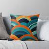 Mid-Century Dreamscape: Teal and Orange Curved Lines Pattern Throw Cushions & Pillows Without Core