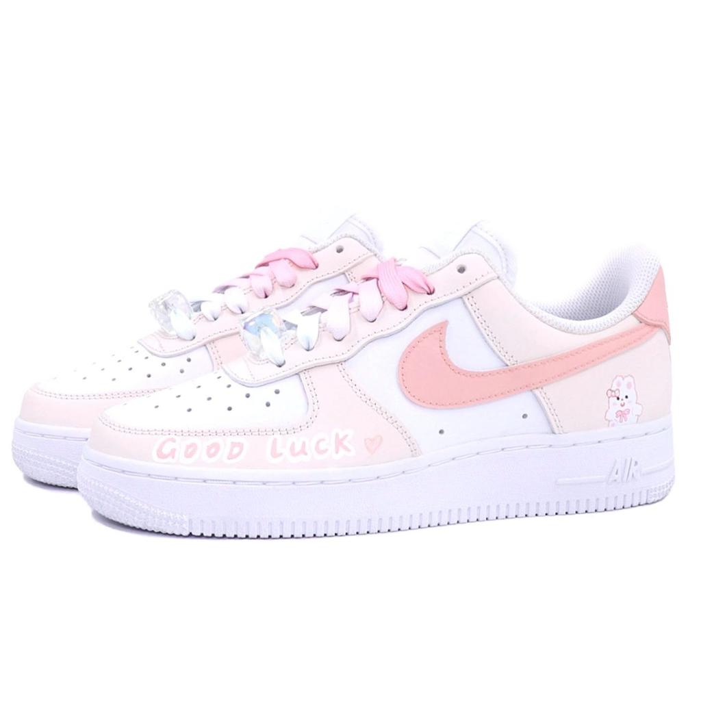 Nike Air Force 1 Suola Antiscivolo Ammortizzazione Resistente all'Abrasione Scarpe da Skateboard Basse da Donna Rosa Bianco DD8959-100(Team25-XSC)