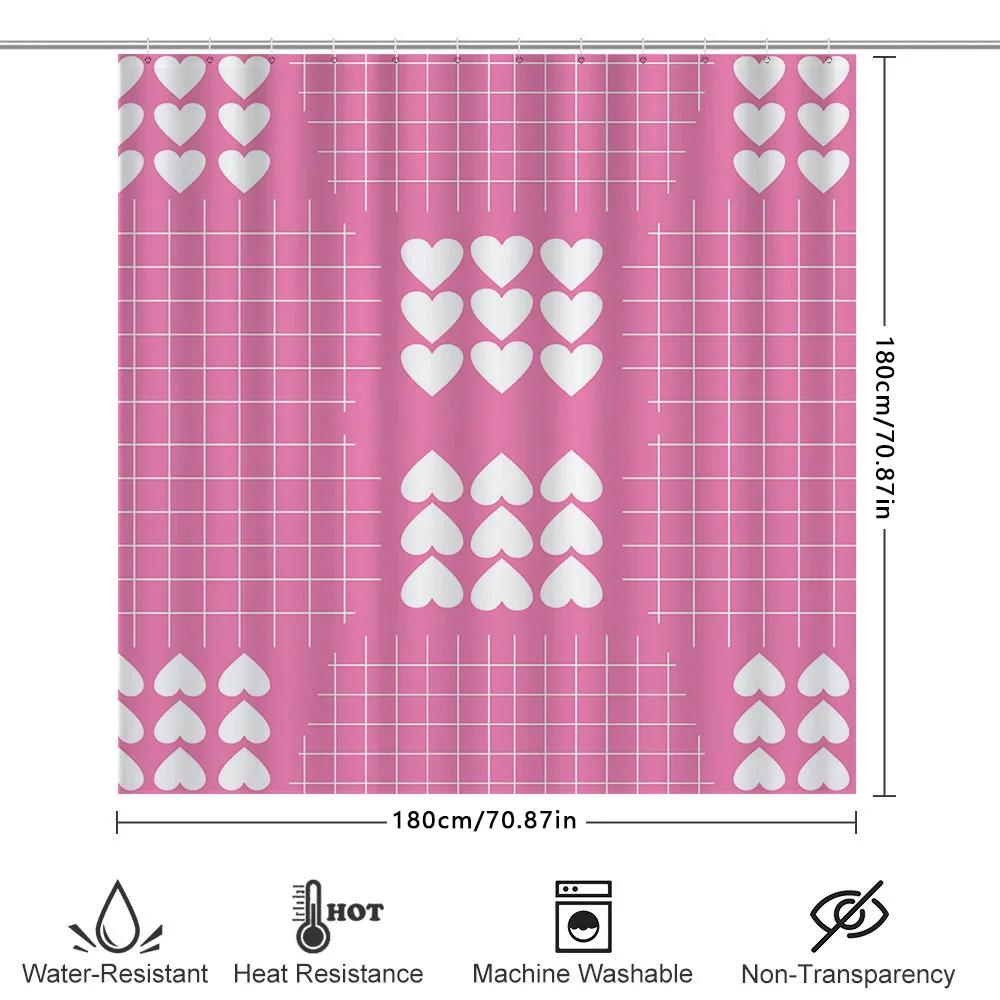 Pink Heart Bath Curtain Shower Decorative Waterproof Bathroom Decoration Home Decor For Kids Room Or Master Bedroom Pink/White