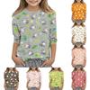 Kinder Tierdruck Rundhals Dreiviertelarm Lässiges T-Shirt Weicher Leichter Stoff Bequeme Passform Geeignet für den Alltag