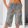 Damesommer Elastisk midje Trykte bomulls- og linsløse shorts