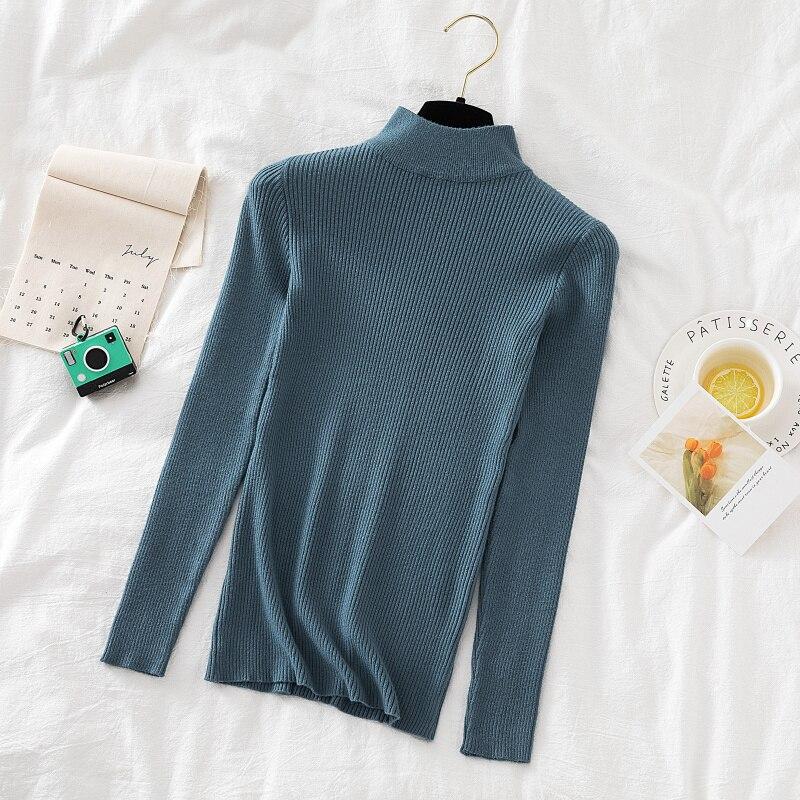 

Осень-зима вязаный свитер женский тонкий свитер с длинными рукавами пуловер женский однотонный офисный женский джемпер свитера Pull 17043 One Size синий
