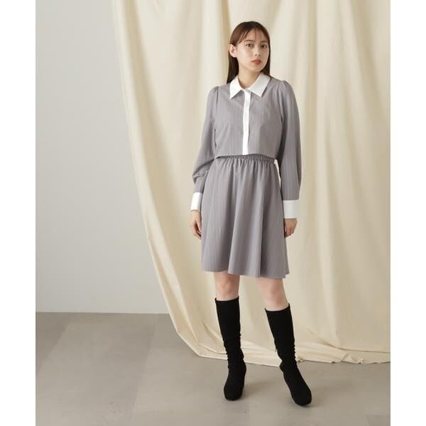 Jill by Jill Stuart Women's Casual Short Layered Shirt Dress In Gray Stripes