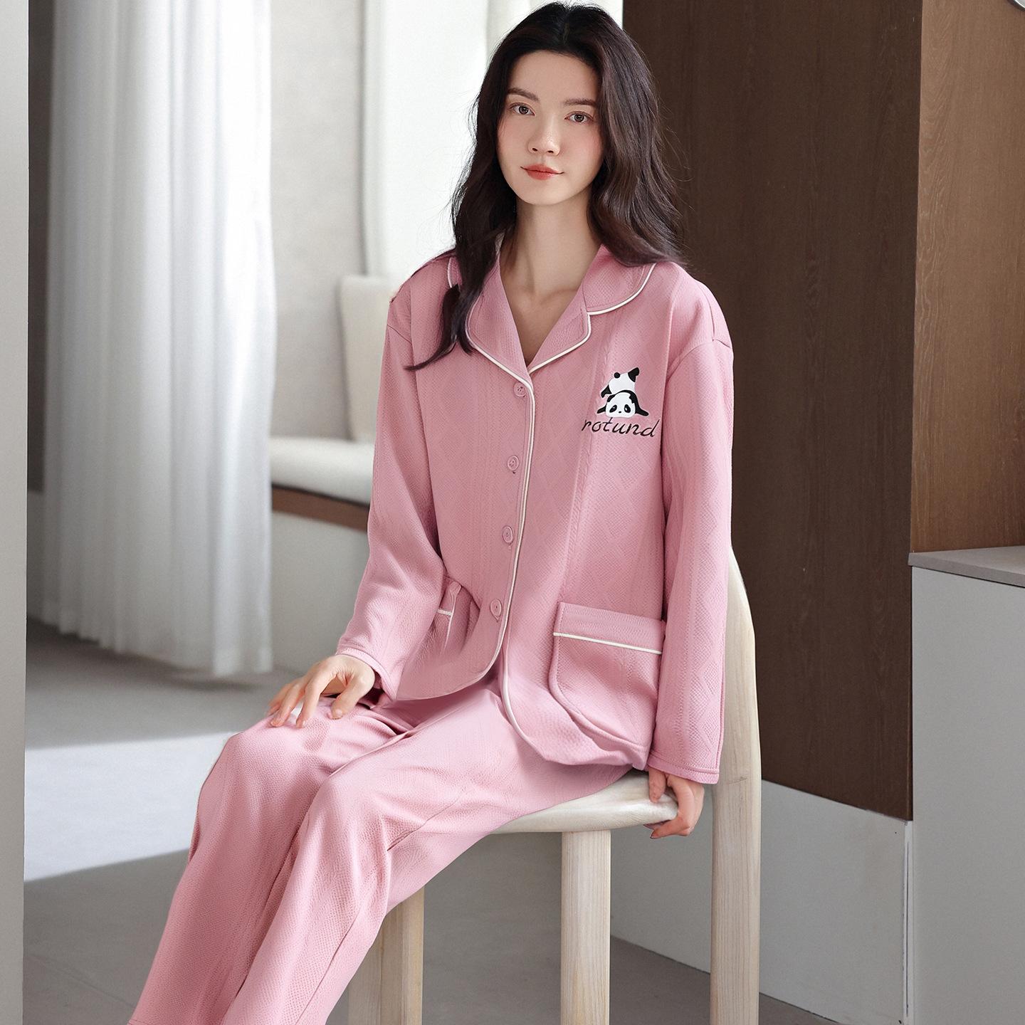 

Pajamas Women S Autumn And Winter Pure Cotton Interlayer Air Cotton Thickened Long-Sleeved Women S Loungewear Set 2XL