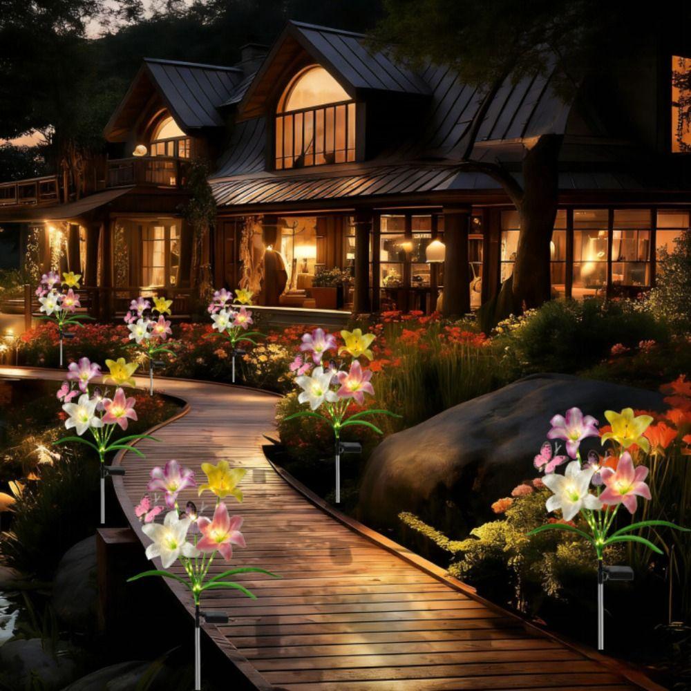 Waterproof Solar Garden Lights Butterfly Design Ground-Mounted LED Landscape Lamp Flower Decor Color Changing Solar Lights Lawn