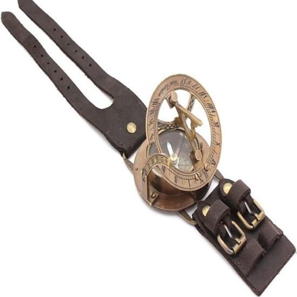 Brass Wrist Sundial Compass – Working 6.35 cm Rustic Bronze Engraved Compass Watch