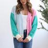 Women Color Block Patchwork Long Sleeve Knitted Cardigan Casual Fashion Sweater Top