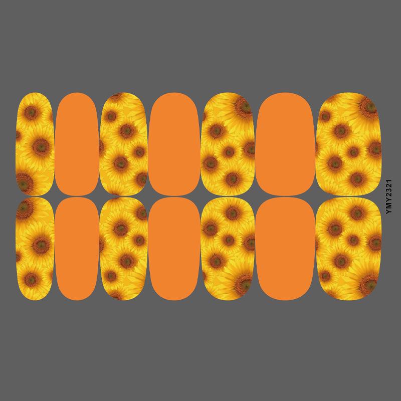 Sunflower Waterproof Nail Art Stickers - Full Cover, Trendy European & American Style (YMY2318-2329)