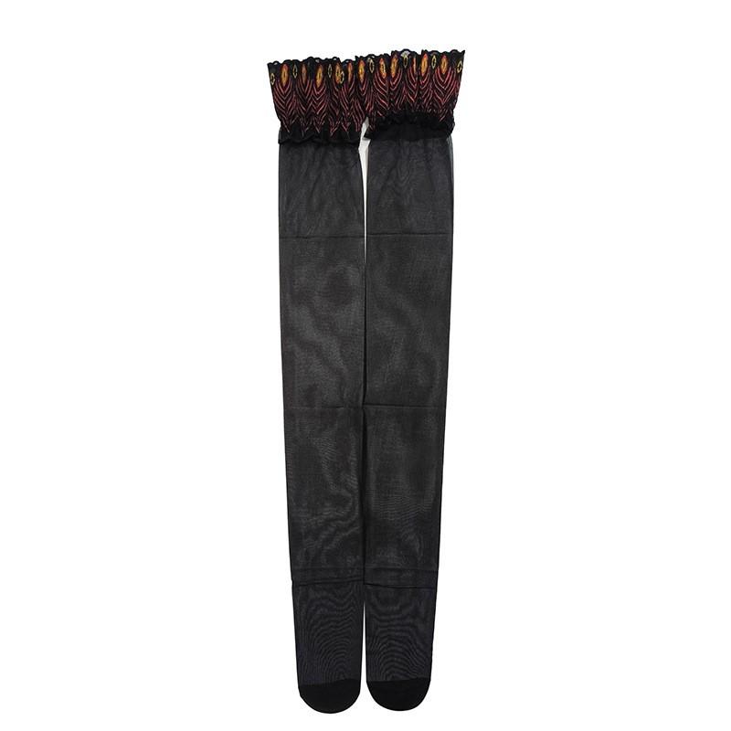 Sexy Women Lace Trim Thigh High thin Stockings Sheer Over The Knee Socks Women Peacock Feather Pattern Stockings Thigh Socks