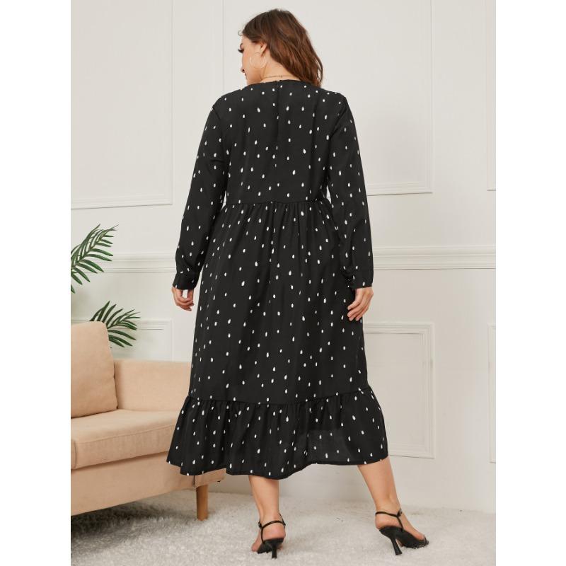 Rochie de damă de primăvară și toamnă mărimi Plus rochii cu mânecă lungă și gât rotund