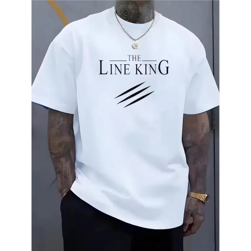 Pánské tričko The LINE KING s grafikou, Evropská velikost, Kulatý výstřih s výrazným bílým potiskem, Vhodné pro běh, večírky a běžné nošení