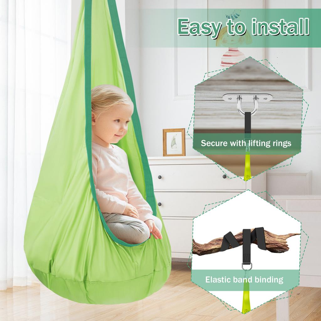 Kids Pod Swing Seat Nylon Hanging Chair with Inflatable Cushion Portable Children Sensory Swing Set for Indoor Outdoor Use Kids