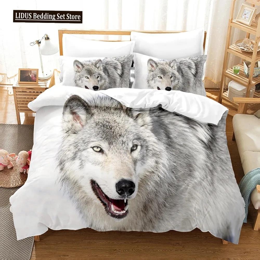 Comforter 3D Wolf Print Wild Animals Bedding Set Luxury Modern Gift Wolf Bedding Set Comforter Full King Size 3Pcs