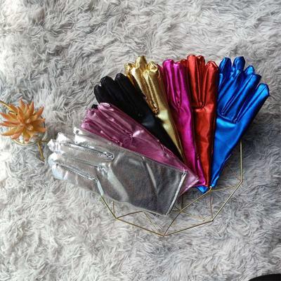 Silver Elastic Spandex Gloves Dance Performance Fluorescent Stage Gloves Thin Gold Adult Performance Patent Leather
