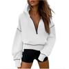 Women's Hood Neck Long Sleeve Half Zip Cropped Hoodie Loose Fit Casual Sweatshirt