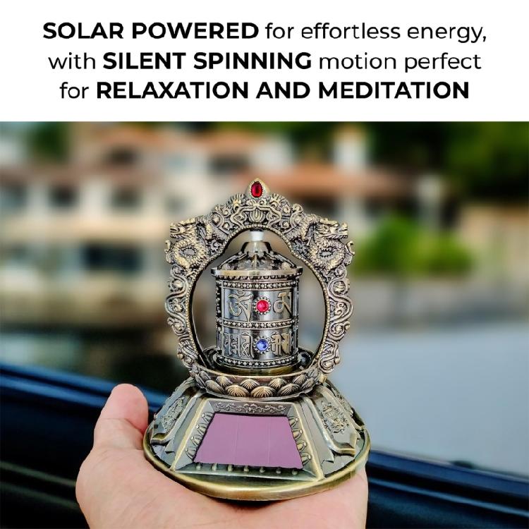Solar Powered Tibetan Prayer Wheel Solar Buddhas Scriptures Prayer Wheel Car Ornament for Relaxation,Meditations,Blessing