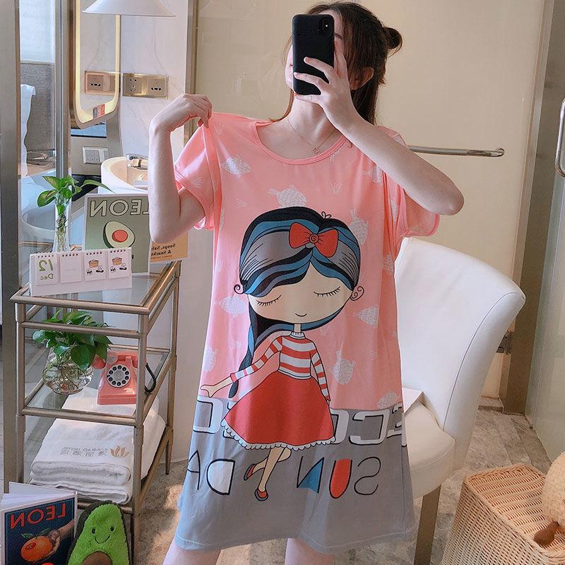 Women's Short Sleeve Cartoon Nightgown - Loose Fit Pajamas for Summer, Spring & Autumn