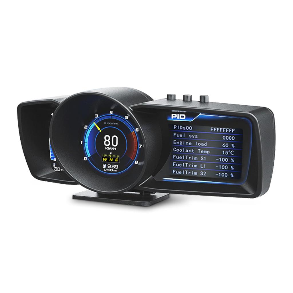 Wiiyii Affichage OBD2 Voiture HUD GPS OBD2 Système Double Écran Turbo Compatible avec Tous avec Diagnostics d'Obstacles et Avertissements Multimètre, Affichage Tête Haute A600,
