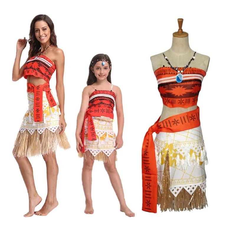 Copii Adult Femei Moana Costum de Sărbătoare Halloween Topuri Film Fustă Copil Cosplay Fancy Rochie Vaiana Peruci Ținută Pentru Fetițe Mici