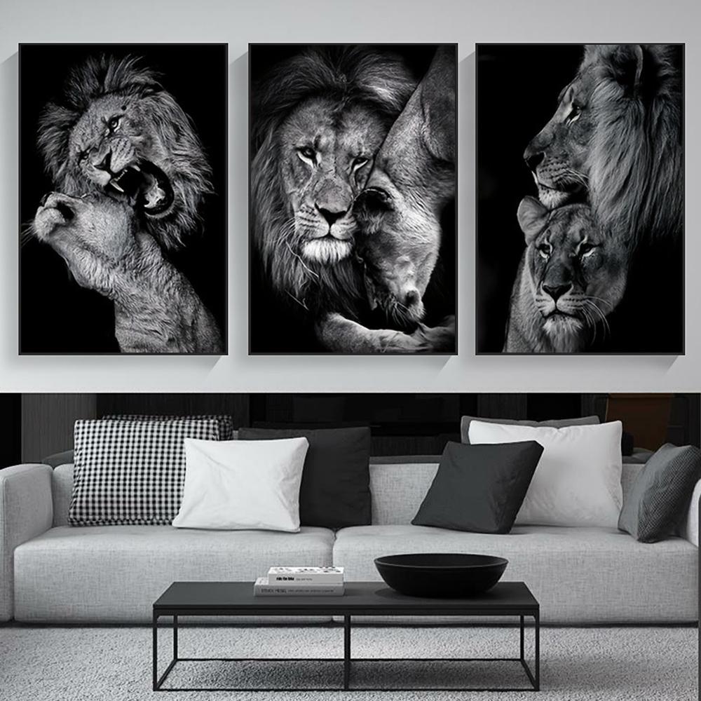 

3pcs Modern Lion Family Canvas Wall Art Black and White Animal Poster Pints for Bedroom Decor Aesthetic Wall Art Home Decor 20x30cm No Frame