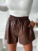 2026 Lente/Zomer Retro Hoge Taille Trekkoord Vetersluiting PU Leer Rechte Pijp Shorts voor Dames