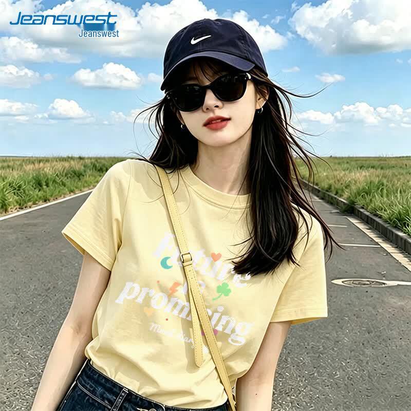 Jeanswest Women's Crew Neck Printed Short Sleeve T-Shirt