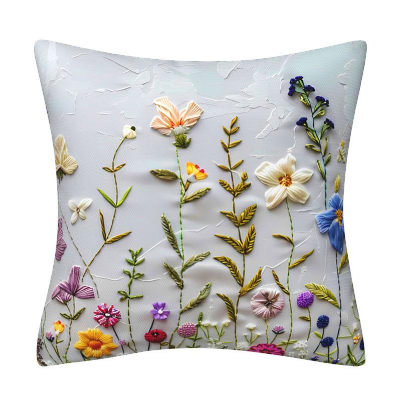 Velvet Throw Pillow Covers Floral Orange Red Botanical Pillowcases for Living Room Bedroom Sofa Bed Decoration Cushion Cover