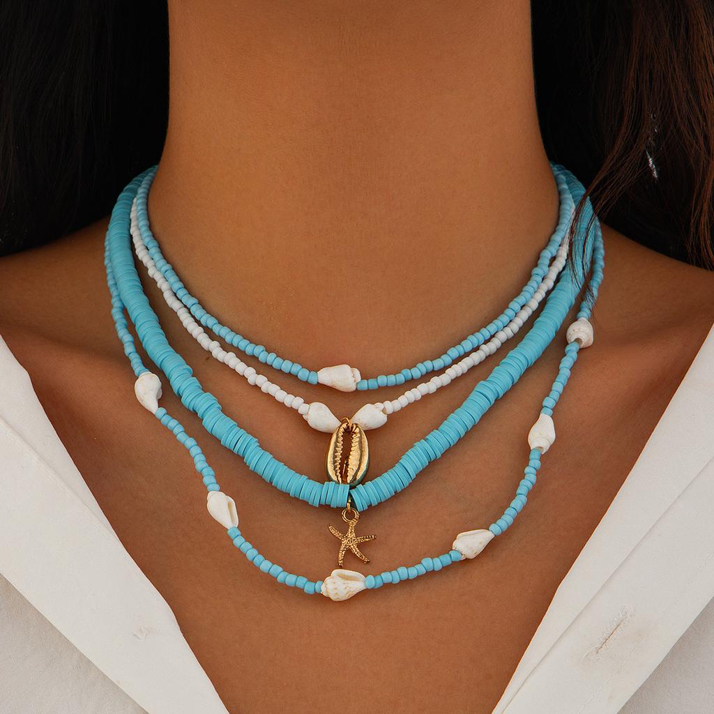Beach Beaded Necklace Imitation Pearl Necklace, Starfish Shell Vintage Holiday Necklace