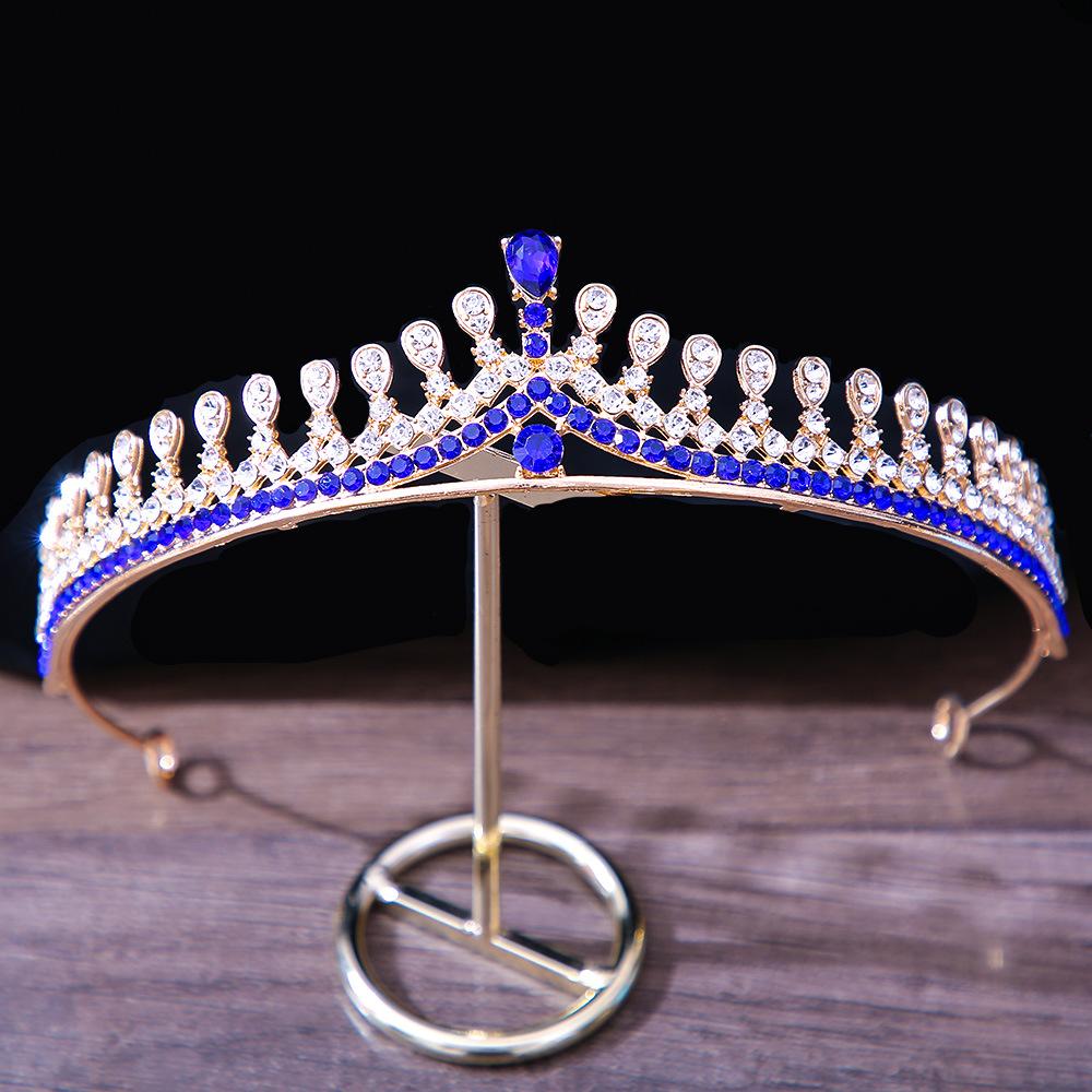 DIEZI Elegant Girls Princess Bridal Crown Sky Blue Crystal Tiara For Women 7 Colors Rhinestone Crown Hair Accessories Jewelry