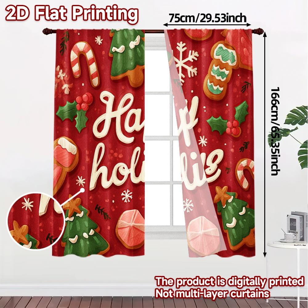 2D Flat Printing  JIT 2pcs   Curtains (Without Rod) Festive Mug Bliss Fashionable Popular Curtains Versatile Fabric Curtains